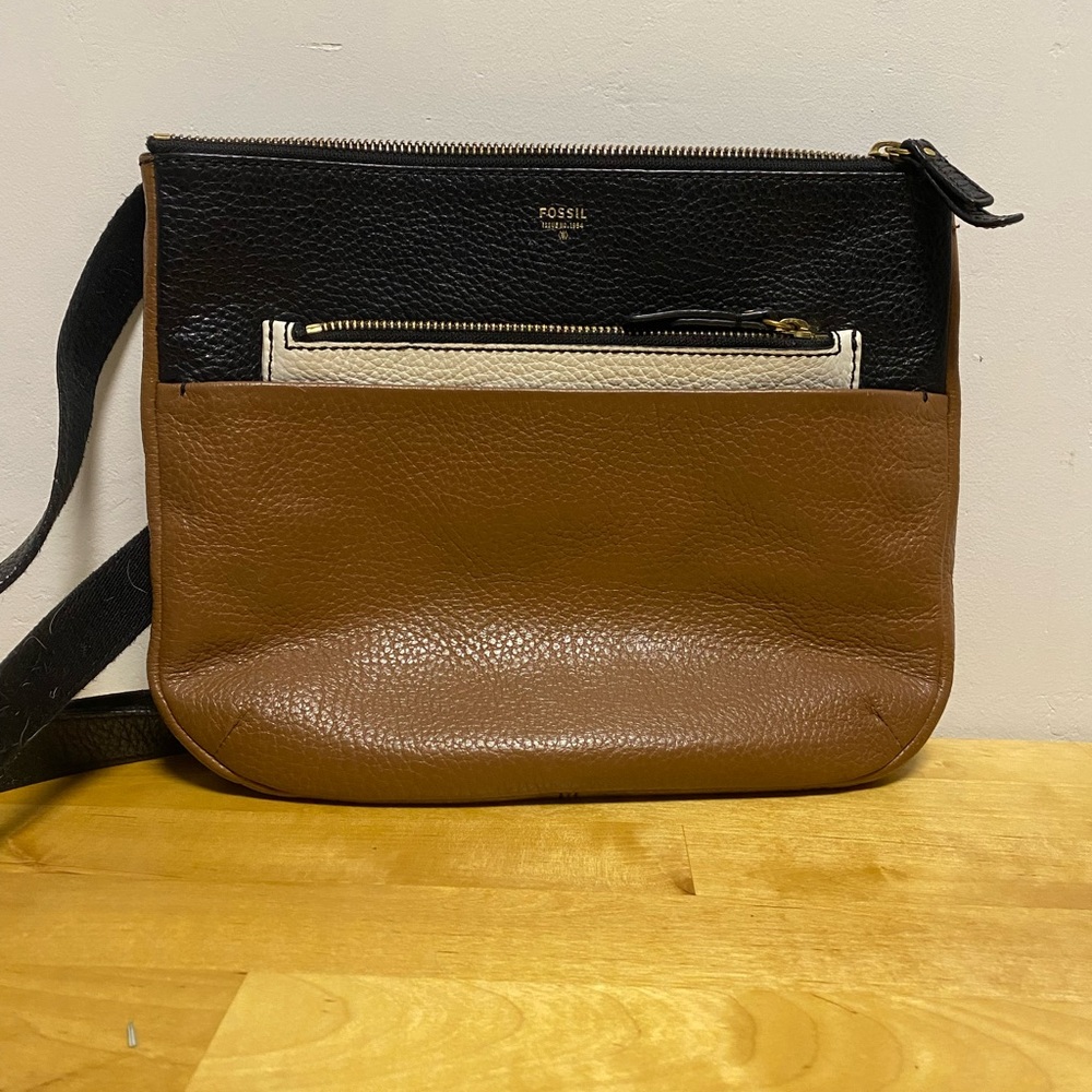 Fossil Black, white and Brown Crossbody Bag